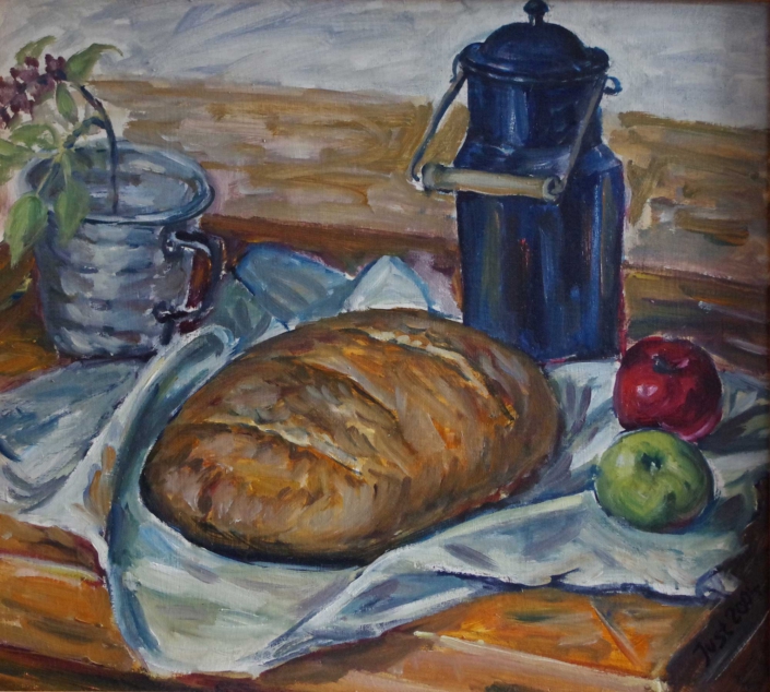 Kanne, Brot und Äpfel - 2004 - 47 x 53